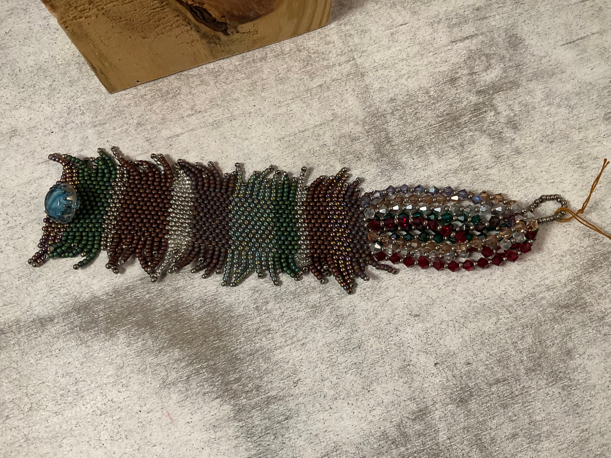 Handmade Peyote Stitch Fringe Bracelet with Crystals – 7.5 Inch