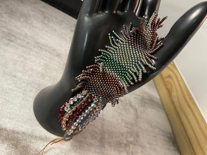 Handmade Peyote Stitch Fringe Bracelet with Crystals – 7.5 Inch