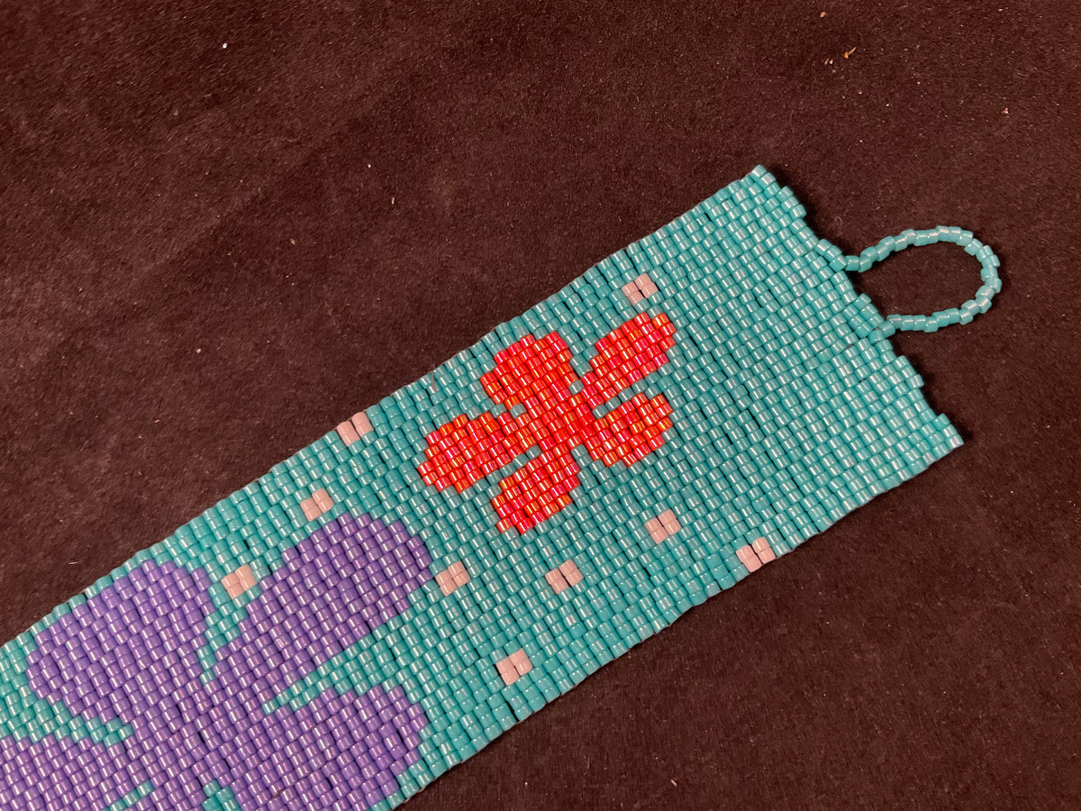 Turquoise Floral Two-Drop Peyote Bracelet – 8-Inch Wrist