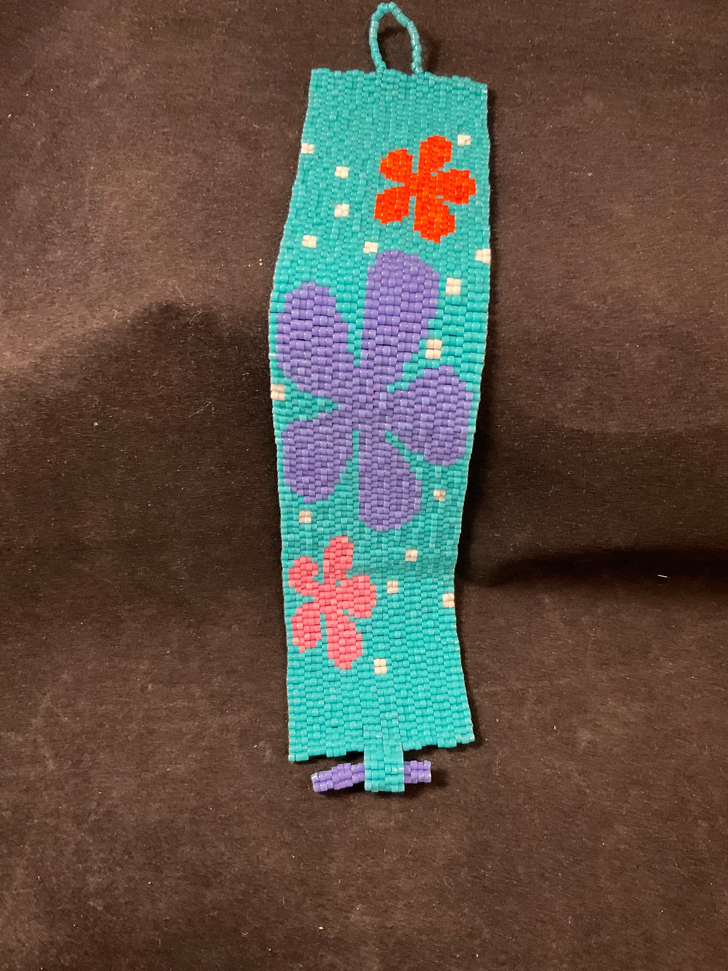 Turquoise Floral Two-Drop Peyote Bracelet – 8-Inch Wrist
