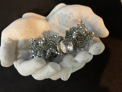 Ruffled Seed Bead & Swarovski Crystal Bracelet – 7.5 Inch
