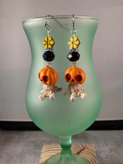Resin Pumpkin Skeleton Dangle Earrings – Three Beaded Styles