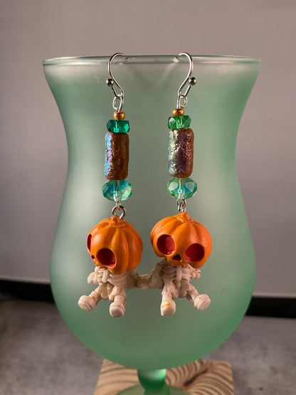 Resin Pumpkin Skeleton Dangle Earrings – Three Beaded Styles