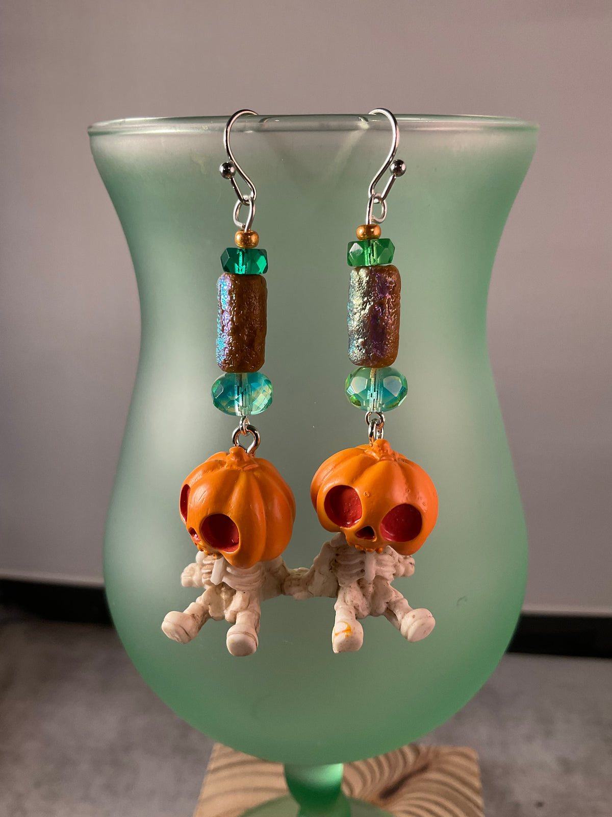 Resin Pumpkin Skeleton Dangle Earrings – Three Beaded Styles