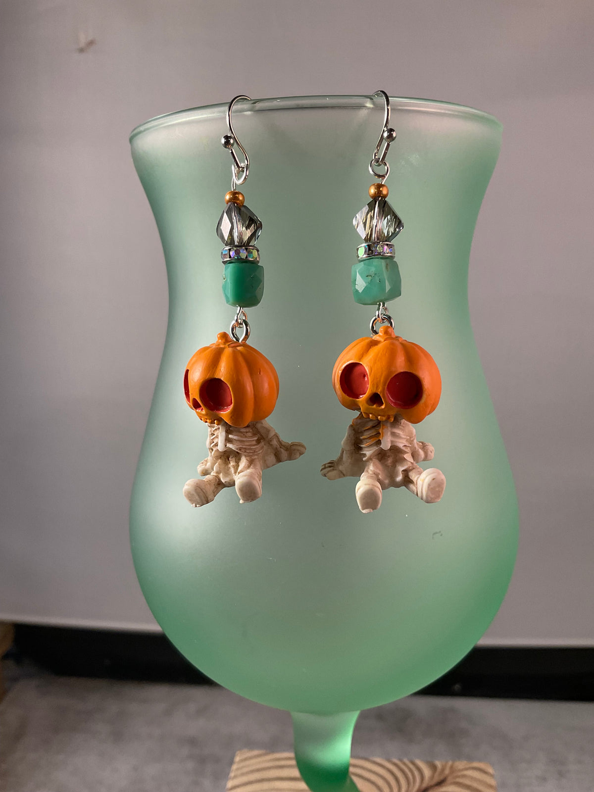 Resin Pumpkin Skeleton Dangle Earrings – Three Beaded Styles