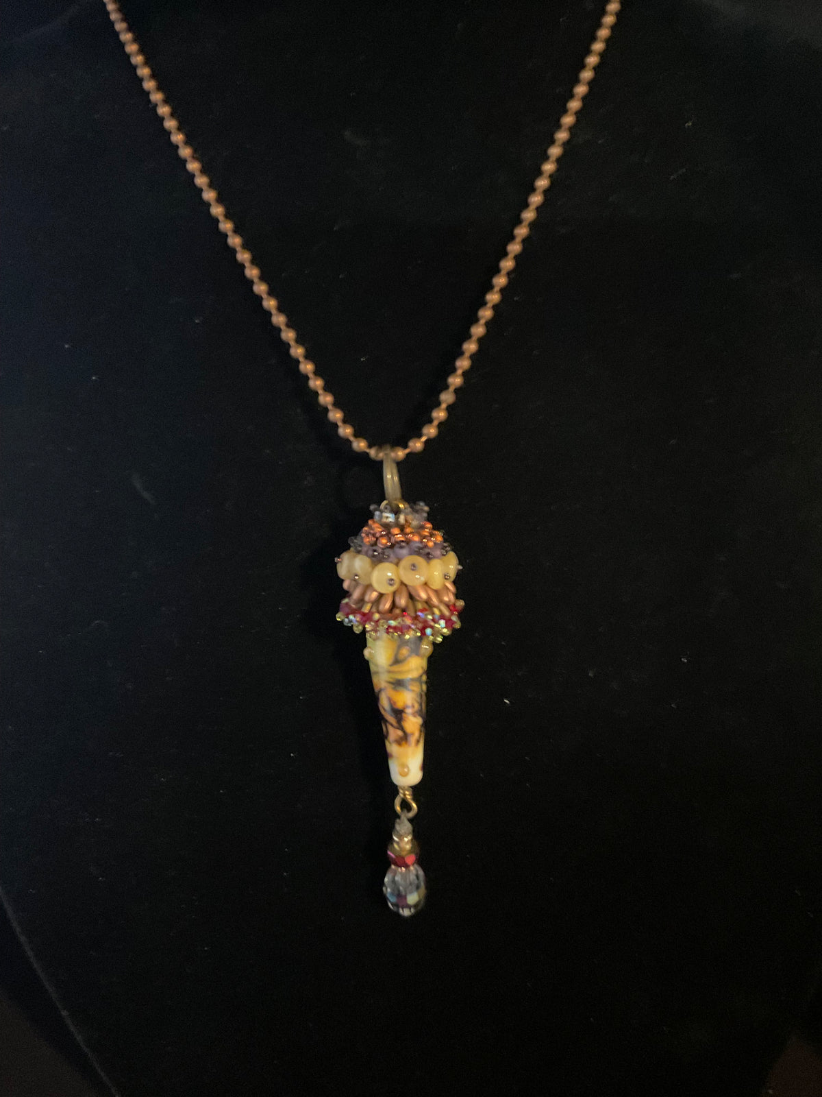 Hand-Blown Glass Pendant Necklace with Austrian Crystals – 32 Inches