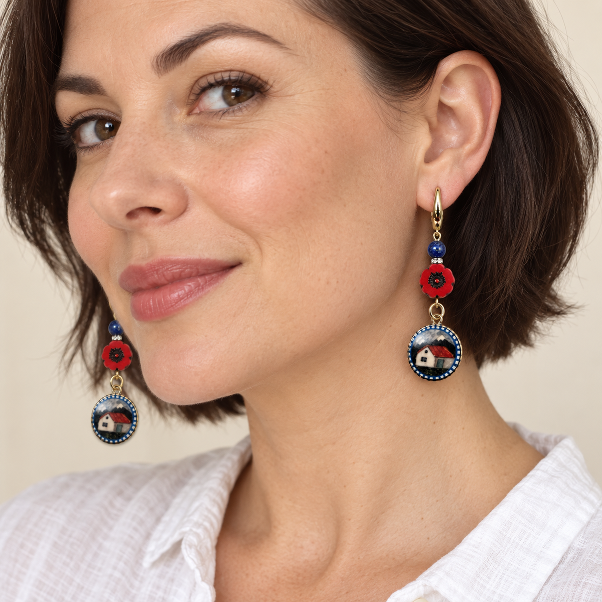 Gold-Plated Scenic Earrings – Citrine or Lapis & Czech Glass