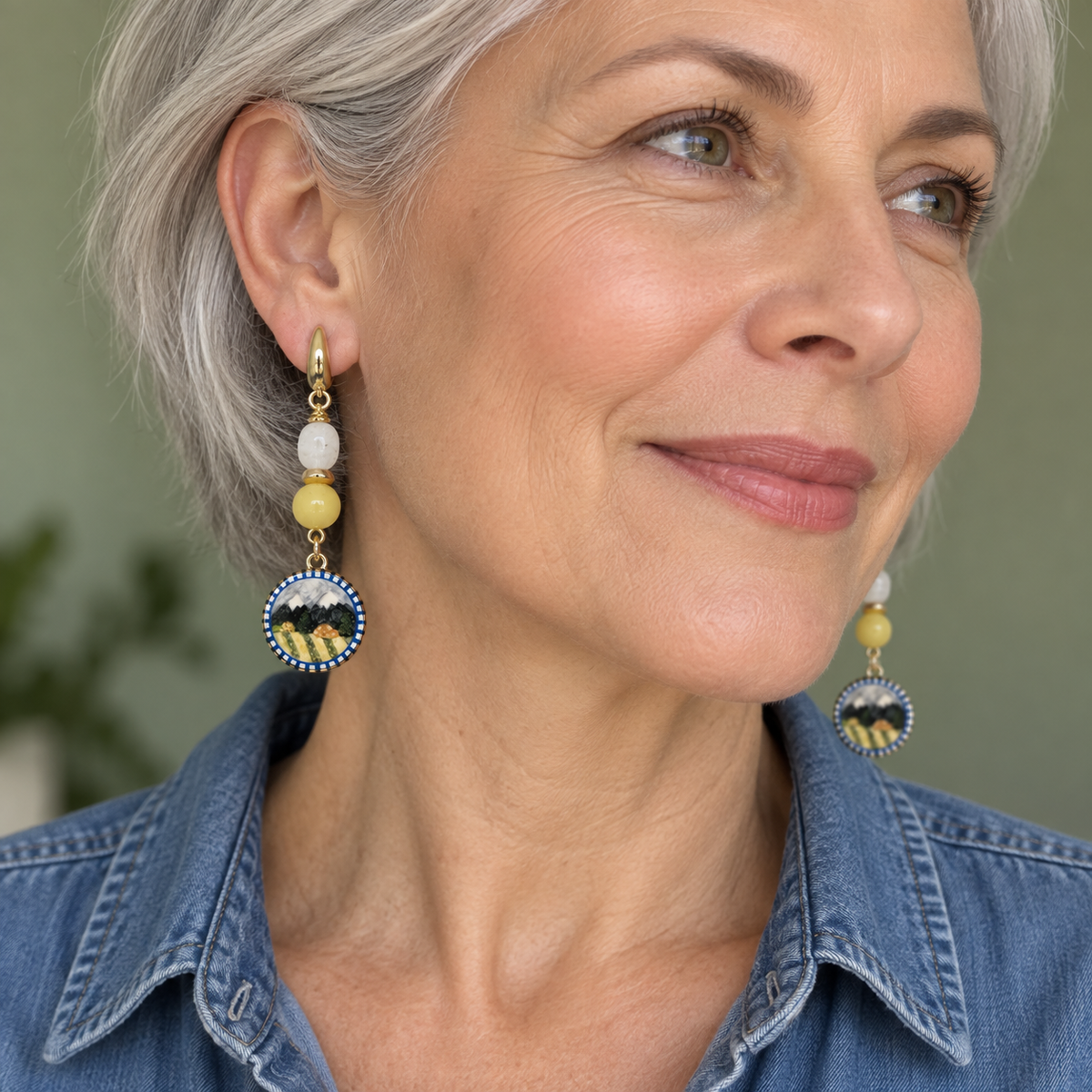 Gold-Plated Scenic Earrings – Citrine or Lapis & Czech Glass