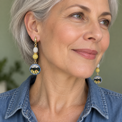 Gold-Plated Scenic Earrings – Citrine or Lapis & Czech Glass