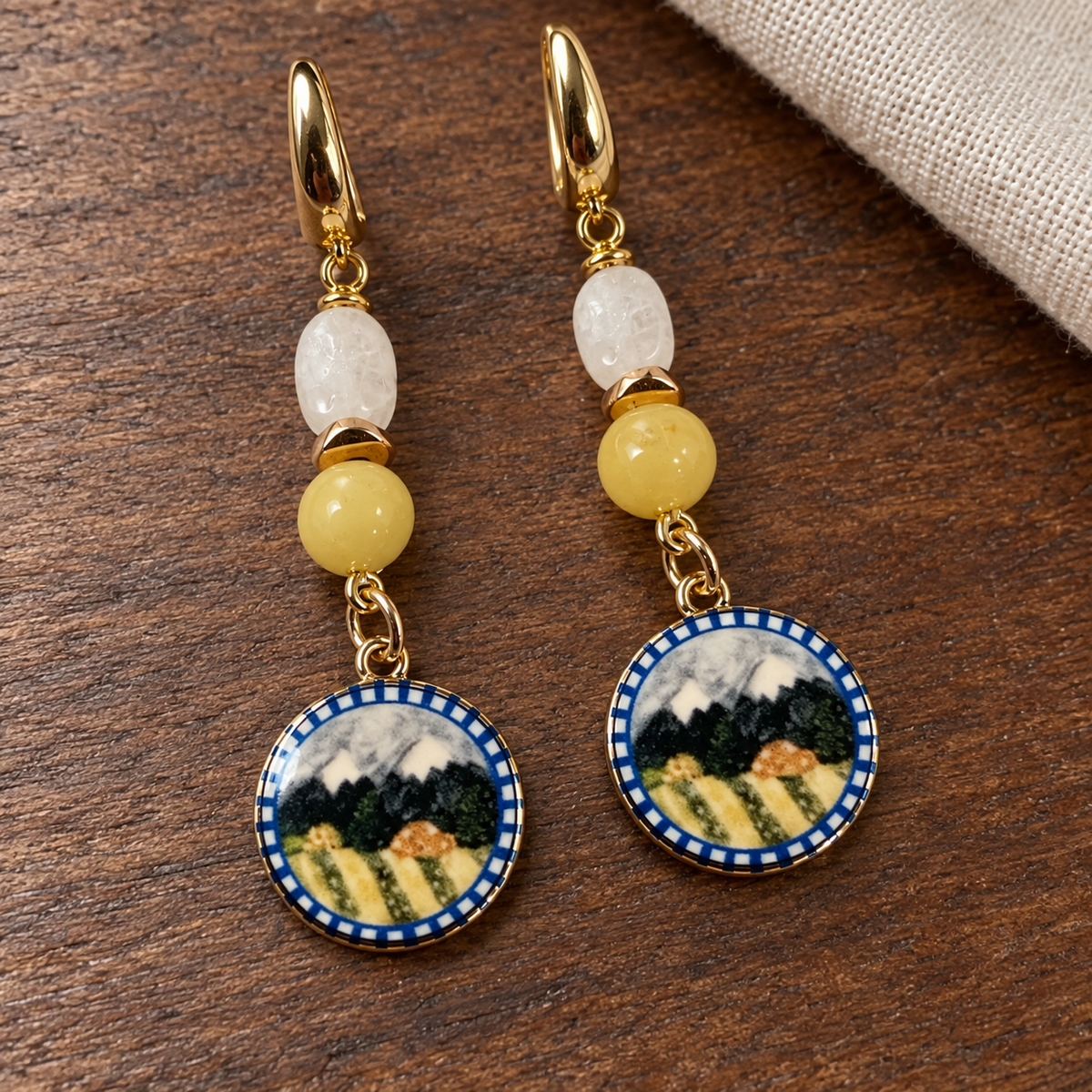 Gold-Plated Scenic Earrings – Citrine or Lapis & Czech Glass