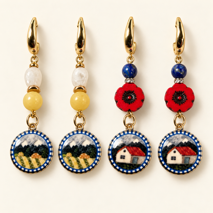 Gold-Plated Scenic Earrings – Citrine or Lapis & Czech Glass
