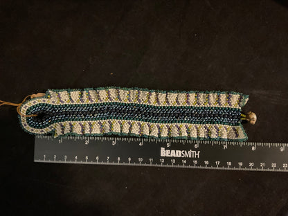 Beaded Ruffle Bracelet with Button Closure, 7.75 Inches