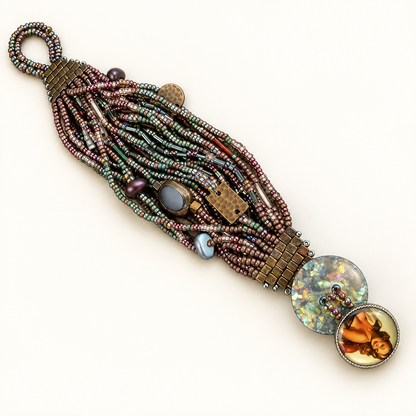Multistrand Beaded Bracelet with Pin-Up Girl Button, Fits 7.5-Inch Wrist