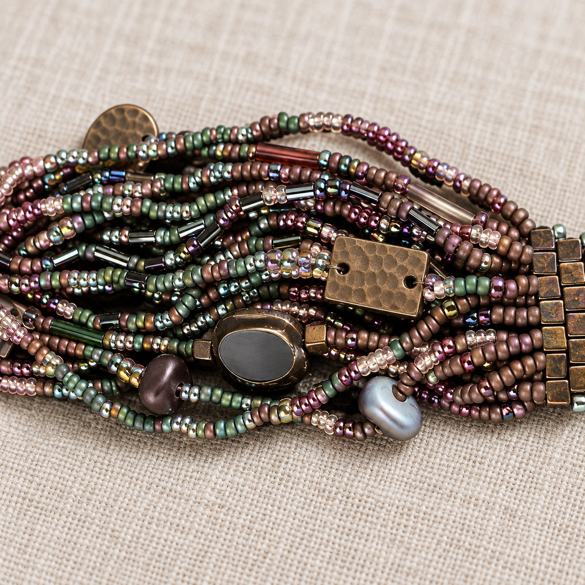 Multistrand Beaded Bracelet with Pin-Up Girl Button, Fits 7.5-Inch Wrist