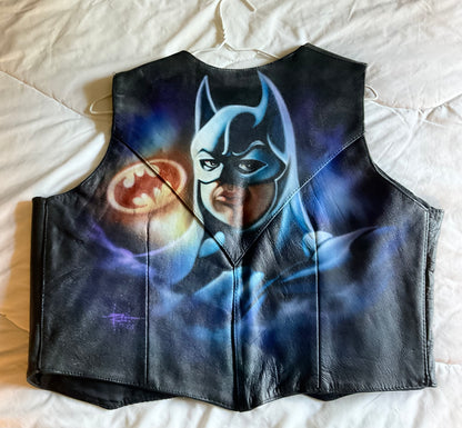Airbrushed Batman Leather Vest & Motorcycle Chaps Set