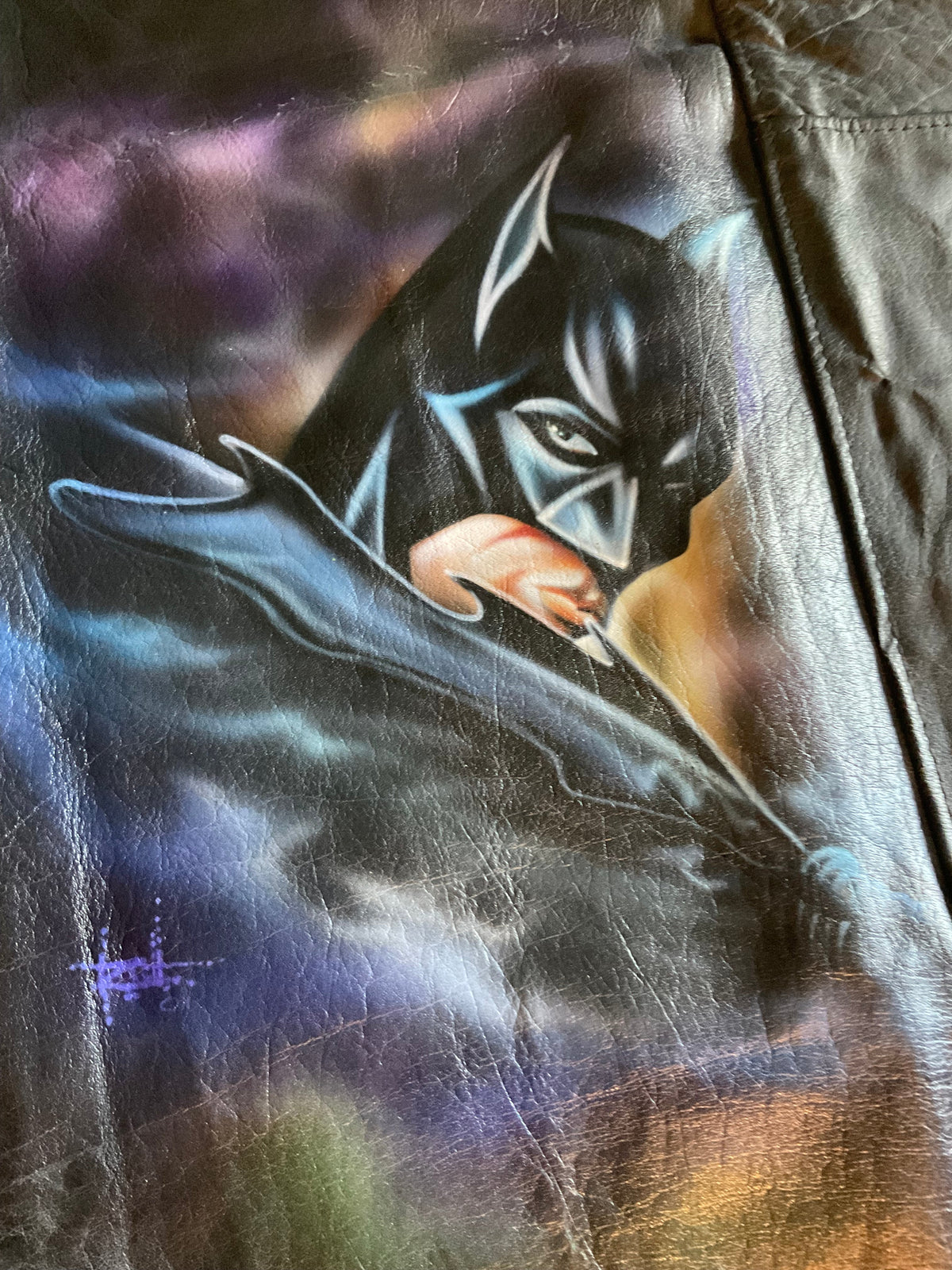 Airbrushed Batman Leather Vest & Motorcycle Chaps Set