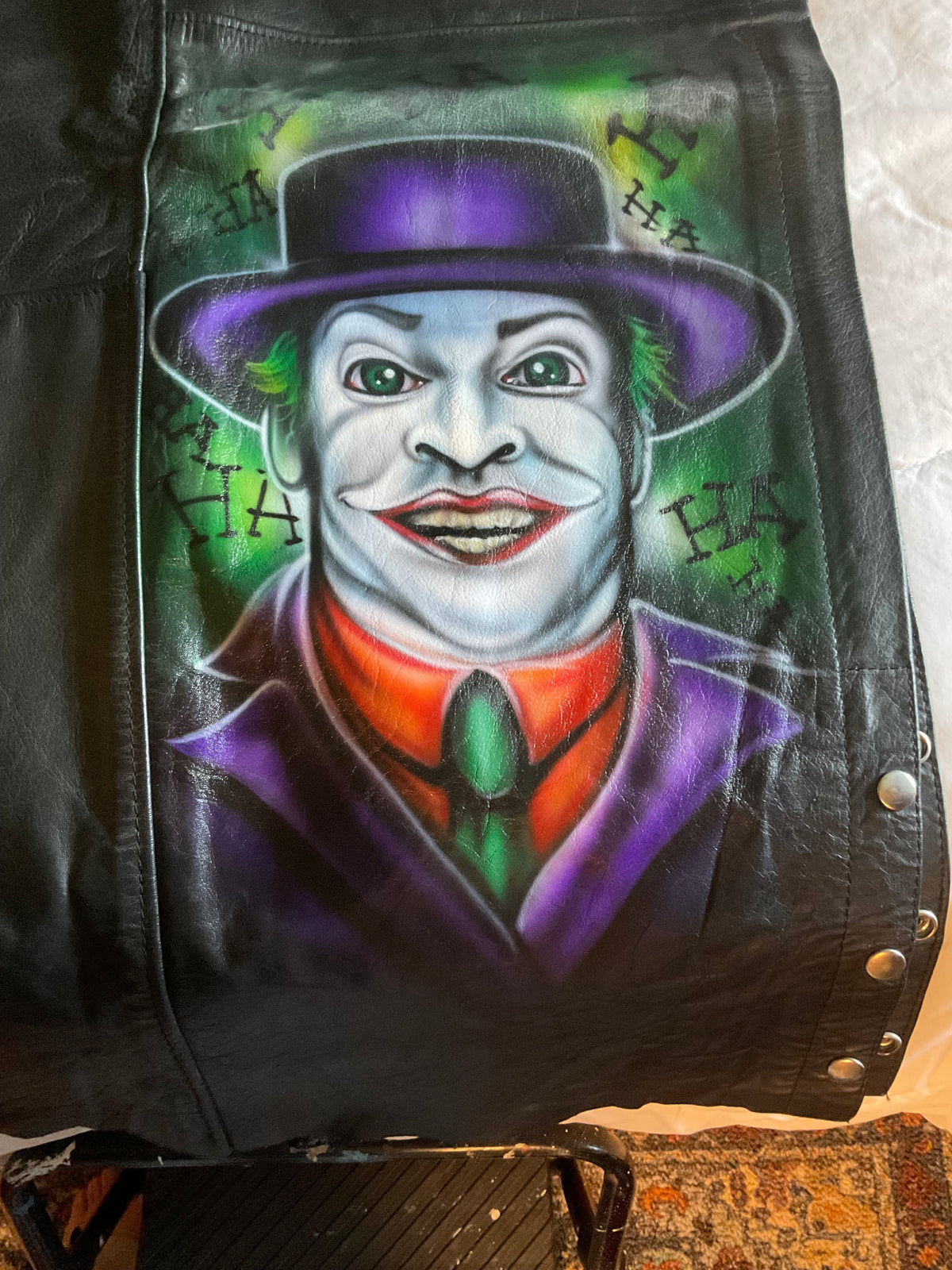 Airbrushed Batman Leather Vest & Motorcycle Chaps Set