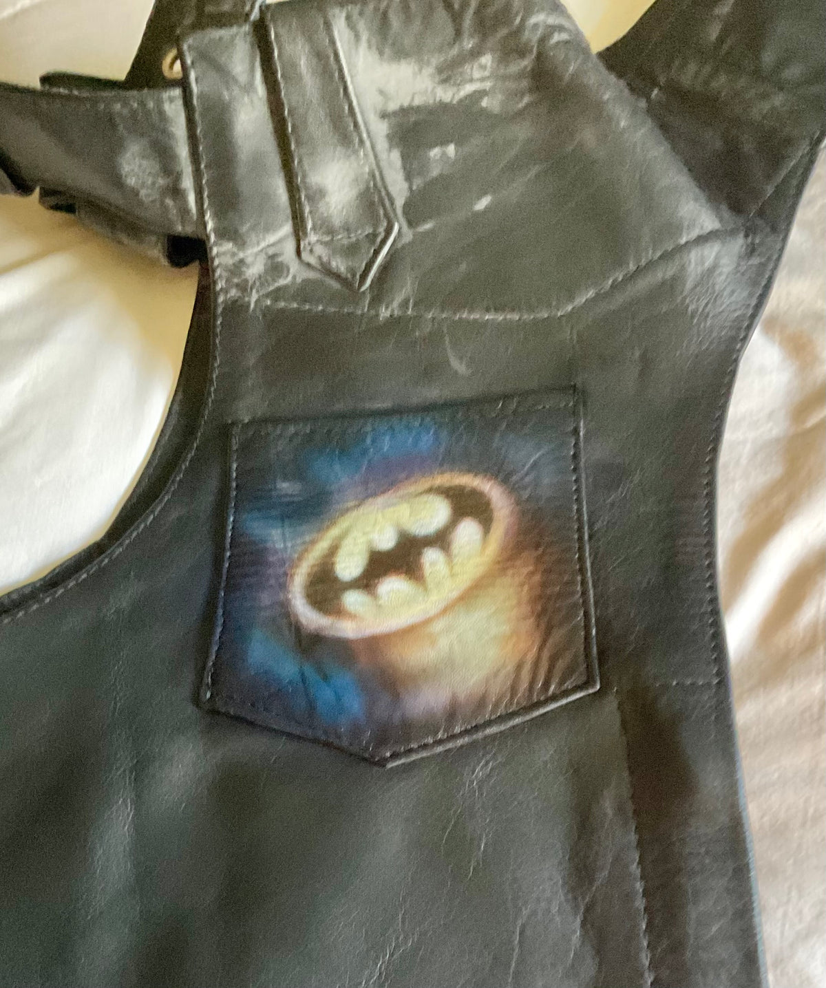 Airbrushed Batman Leather Vest & Motorcycle Chaps Set