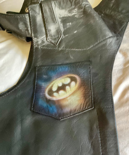 Airbrushed Batman Leather Vest & Motorcycle Chaps Set