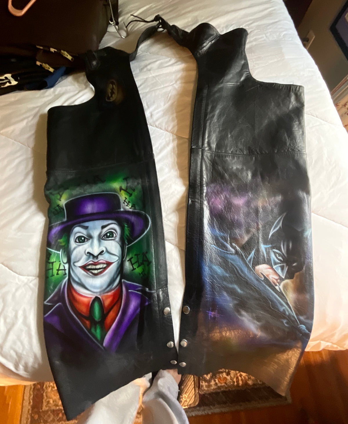 Airbrushed Batman Leather Vest & Motorcycle Chaps Set