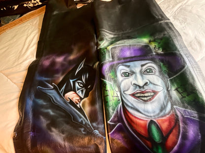 Airbrushed Batman Leather Vest & Motorcycle Chaps Set