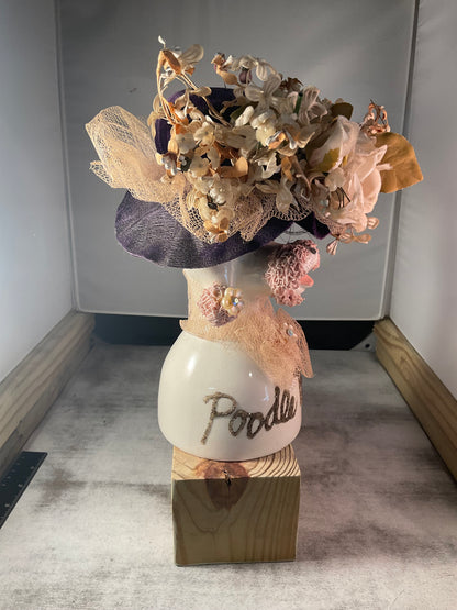 Vintage Poodle Bank with Flowered Hat