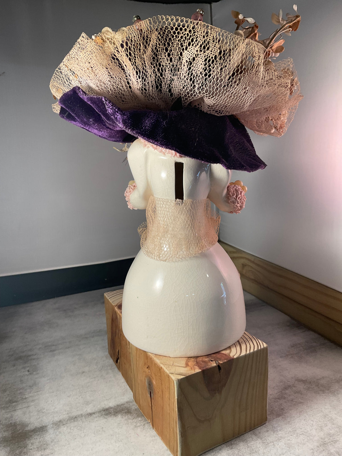 Vintage Poodle Bank with Flowered Hat