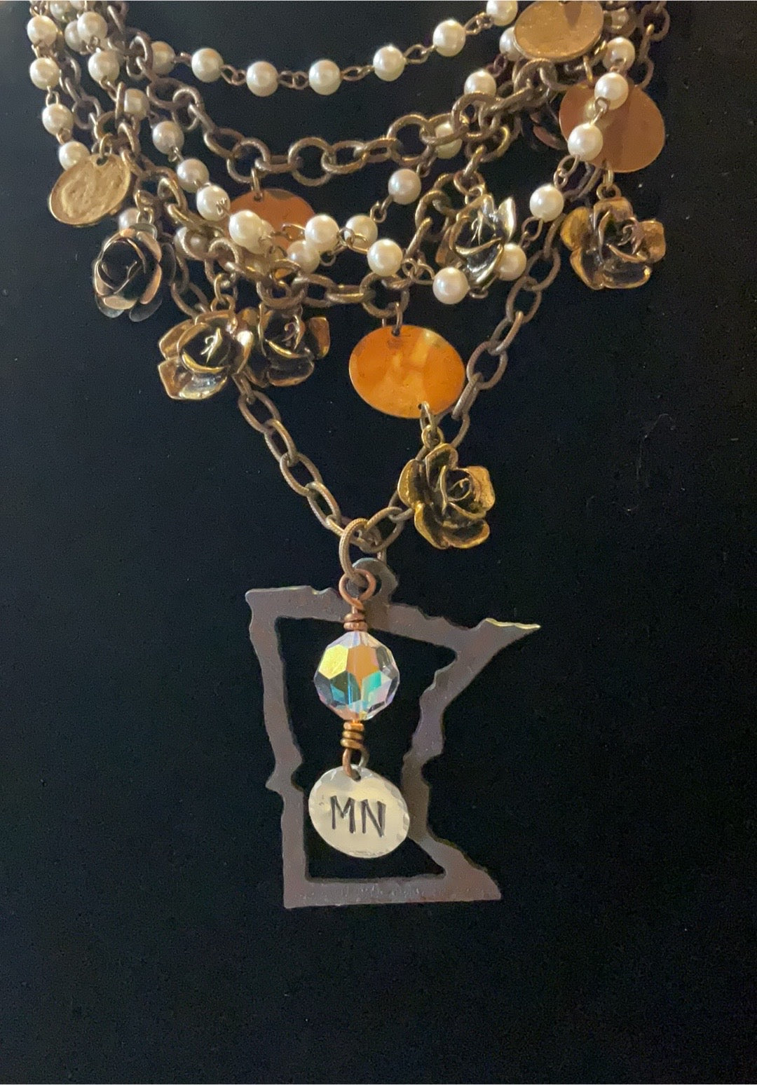 Minnesota Charm Layered Necklace Set – Pearls, Chains & Vintage Rose Charms