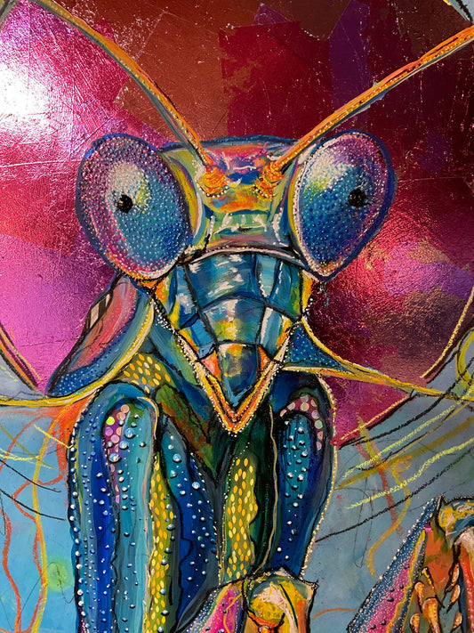 Painting - MARS ATTACKS!!!! Praying Mantis - Hardboard 24" x 48"