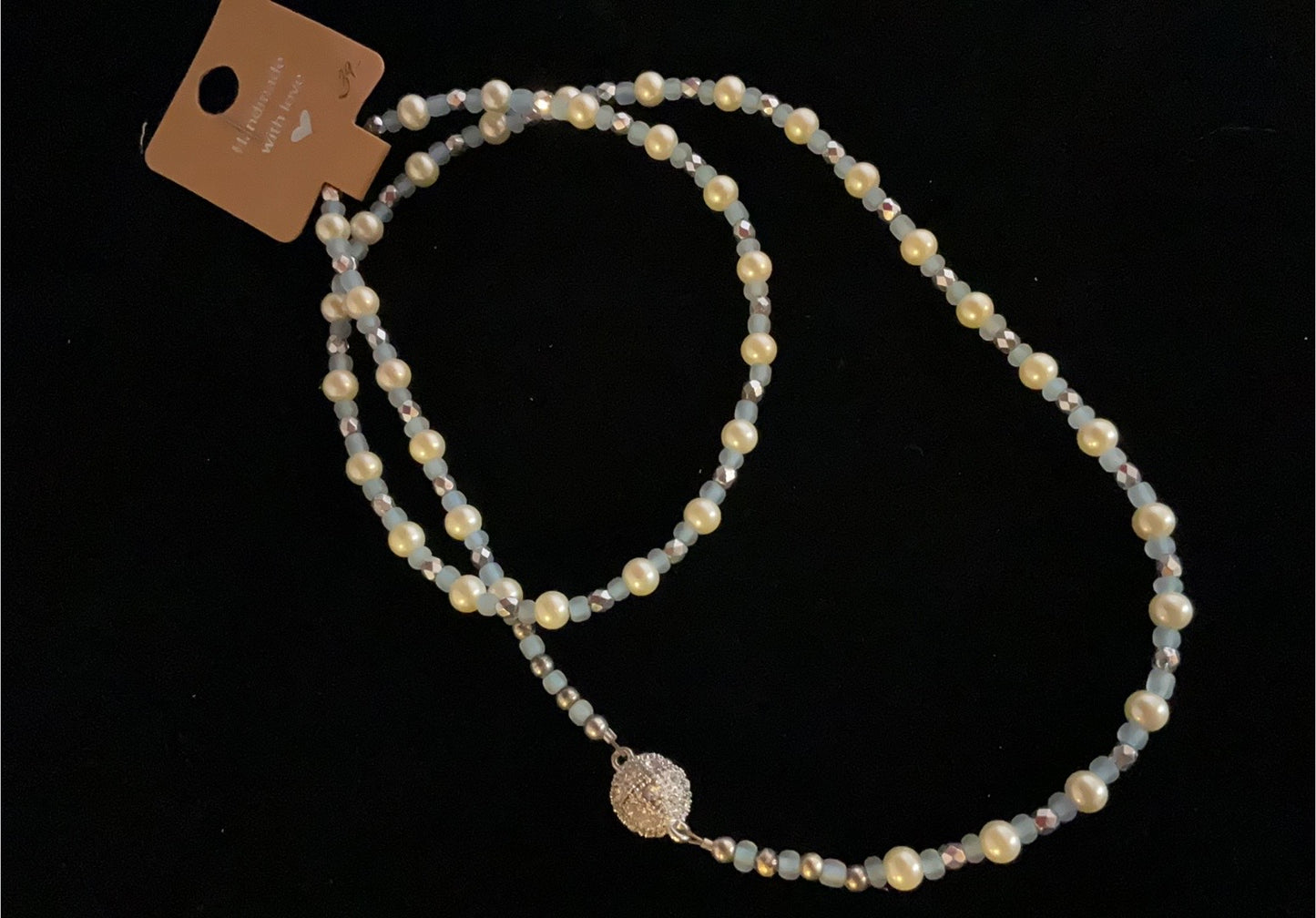 Pearl & Ice Crystal Layering Necklace – Pave Magnetic Clasp, 26”