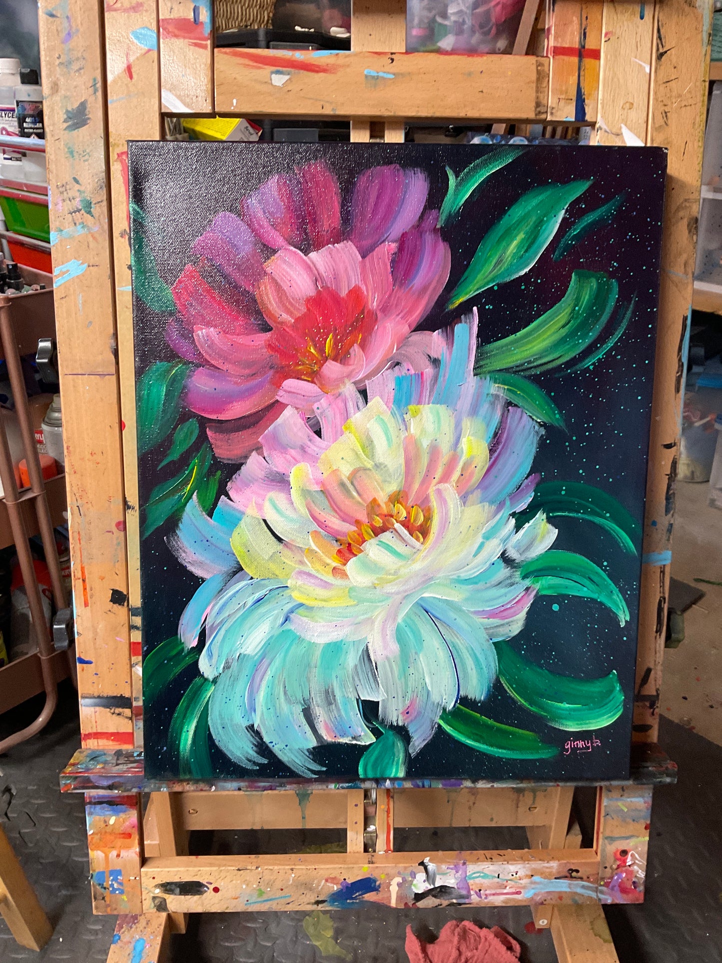 BOOM! – Acrylic Floral Explosion Painting (16x20 Gallery Wrapped Canvas)