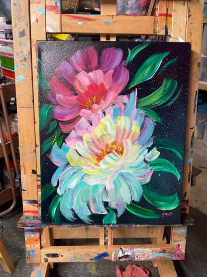 BOOM! – Acrylic Floral Explosion Painting (16x20 Gallery Wrapped Canvas)