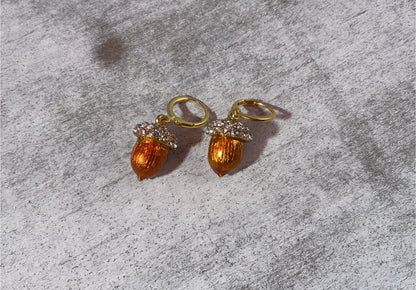 Squirrel Approved Sparkle – Golden Acorn Crystal Drop Earrings”