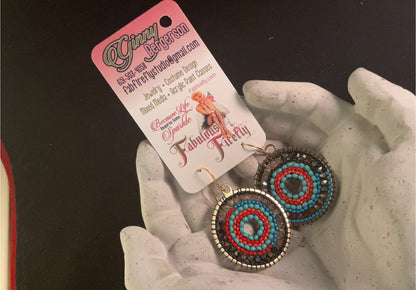 Bohemian Turquoise & Coral Seed Bead Circle Earrings – Artisan Beaded Dangles