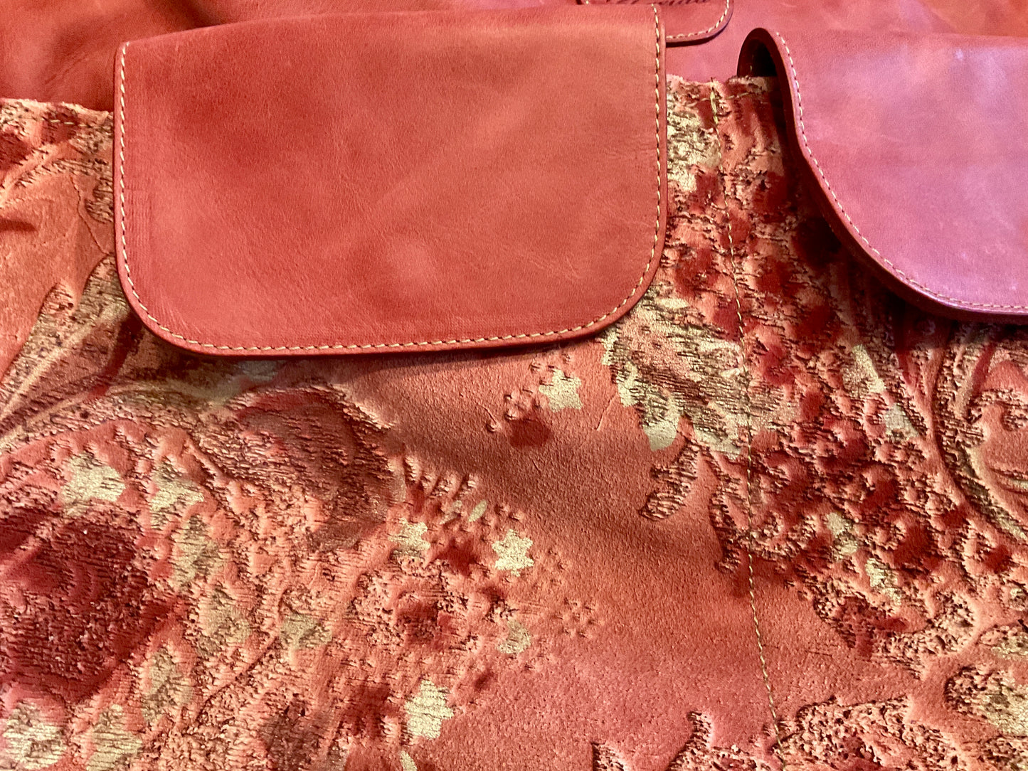 Italian Leather Weekender Bag – Embossed Paisley Travel Tote, Double Strap, Mint Condition