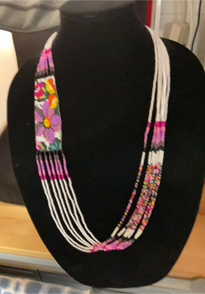 Hand-Beaded Statement Necklace – Adjustable 20” | Multi-Strand Boho Tribal Floral Design | Artisan Beadwork