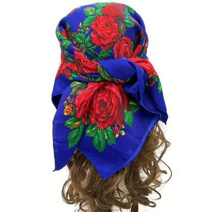 Boho Floral Head Scarf – Vintage Inspired 28” Square Hair & Neck Scarf