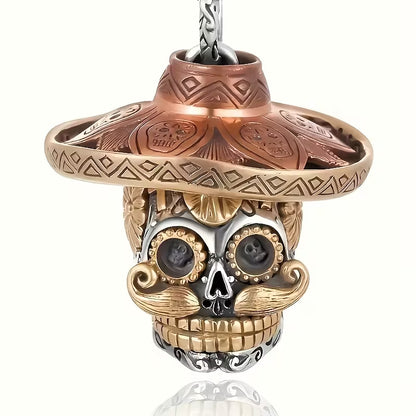 Day of the Dead Skull Necklace with Removable Sombrero | Calavera Pendant on 18” Silver Chain