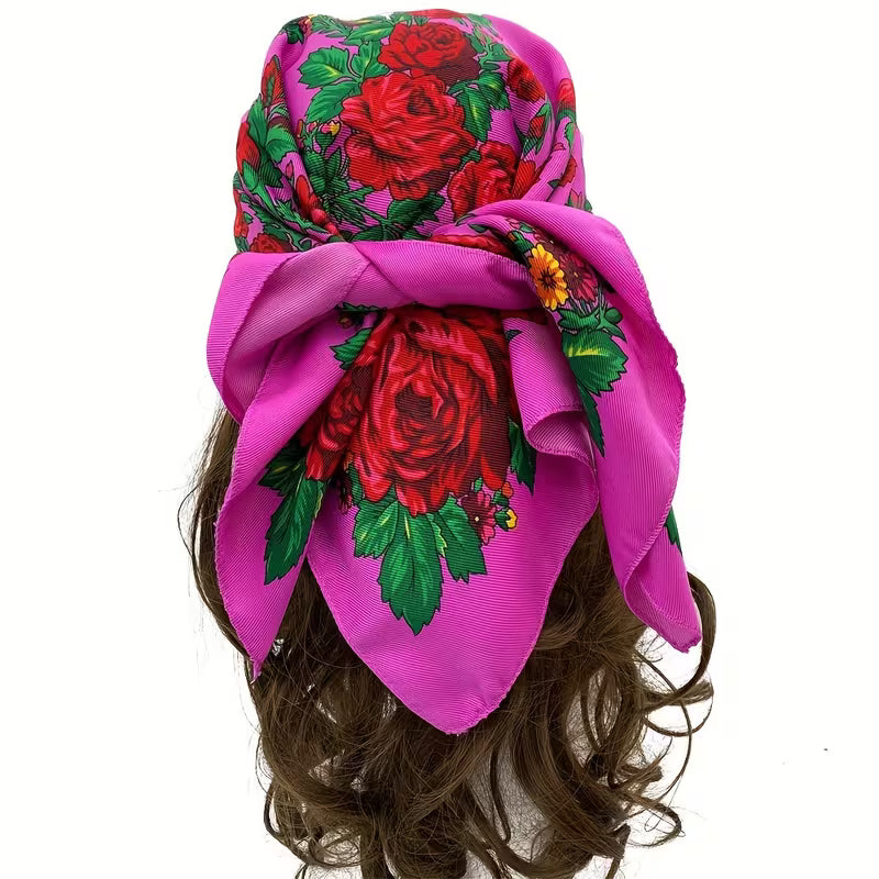 Boho Floral Head Scarf – Vintage Inspired 28” Square Hair & Neck Scarf