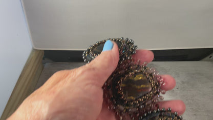 Hand-Beaded Stone Bracelet with Suede Backing – 7½ Inch