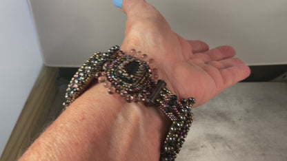 Hand-Beaded Stone Bracelet with Suede Backing – 7½ Inch
