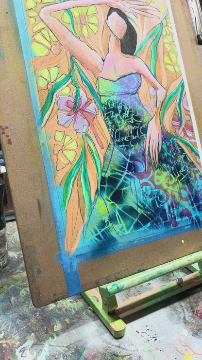 Tropical State of Mind – Framed Original Mixed Media Woman Painting