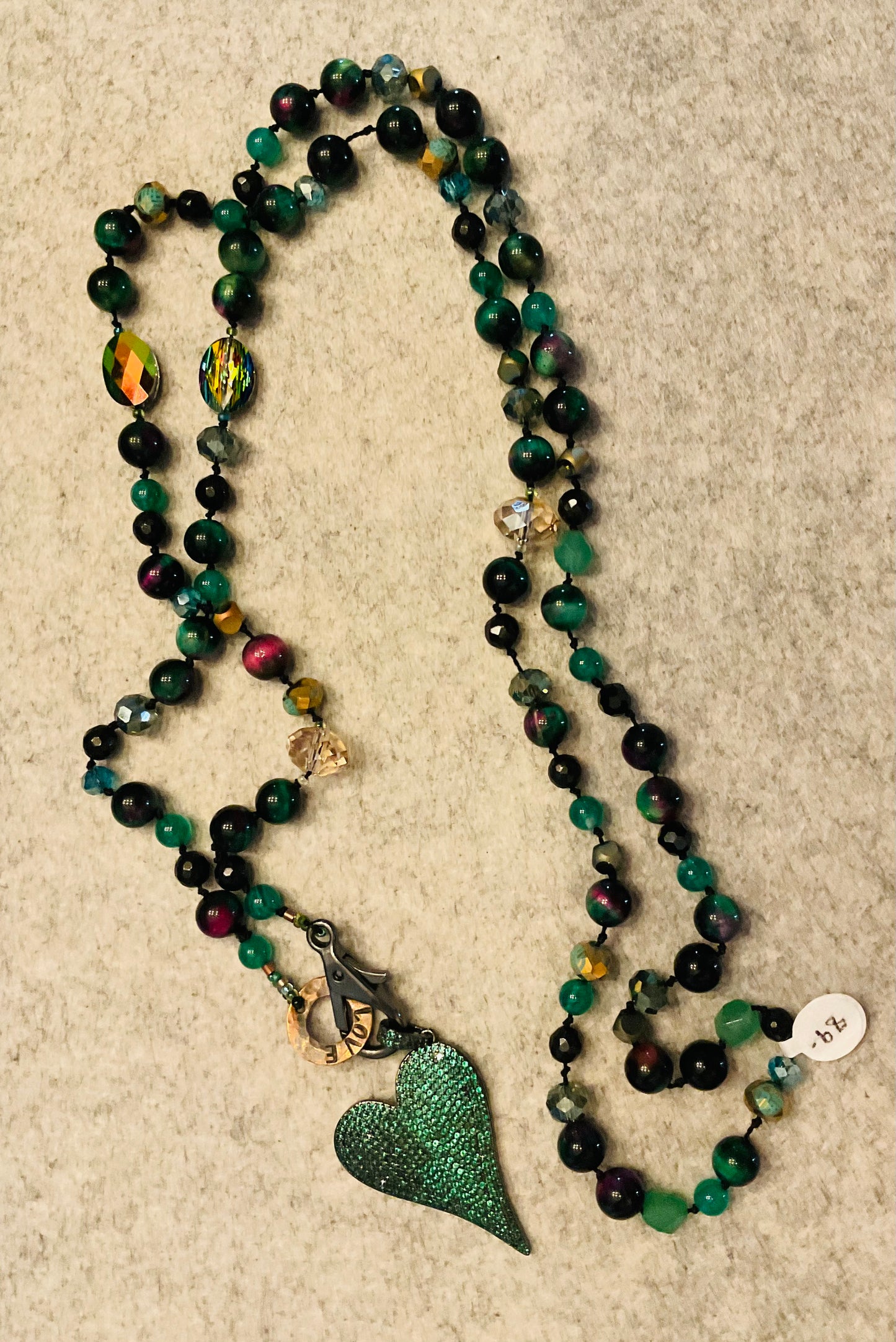 Green Rhinestone Heart Necklace