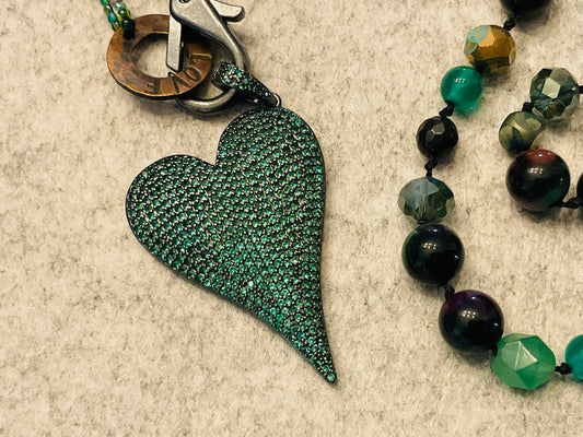 Green Rhinestone Heart Necklace