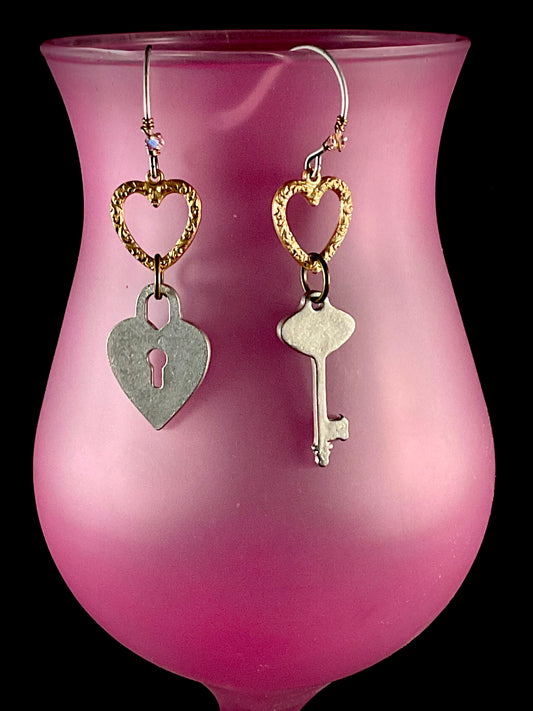 Heart Lock & Key Earrings