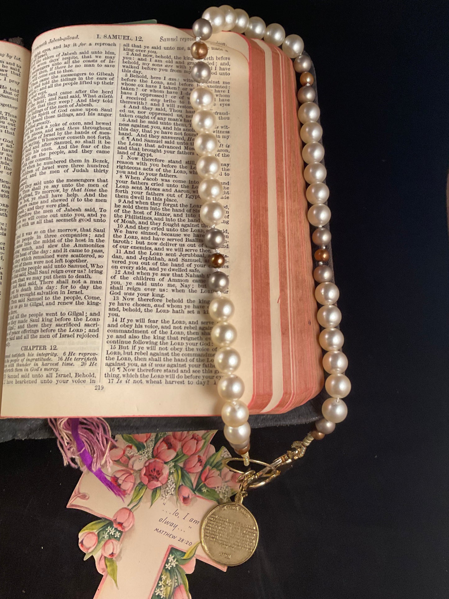 The Lord's Prayer Pearl and Gold Necklace