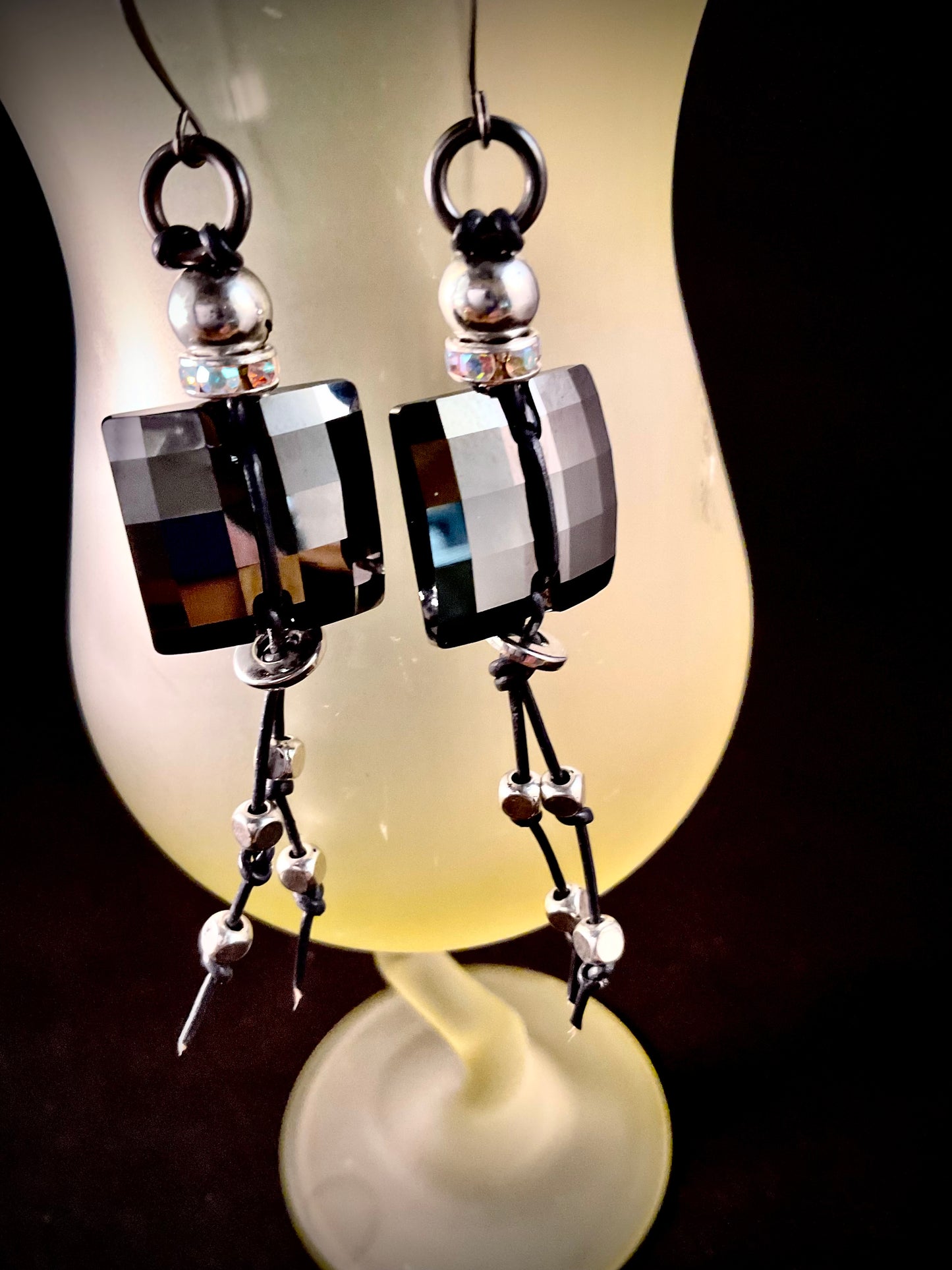 Square Up Premium Crystal and Leather Earrings