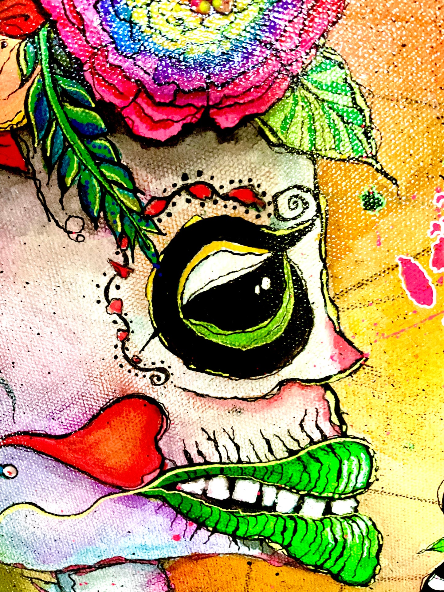 Amore Eterno - Day Of The Dead Mixed Media Skull Painting