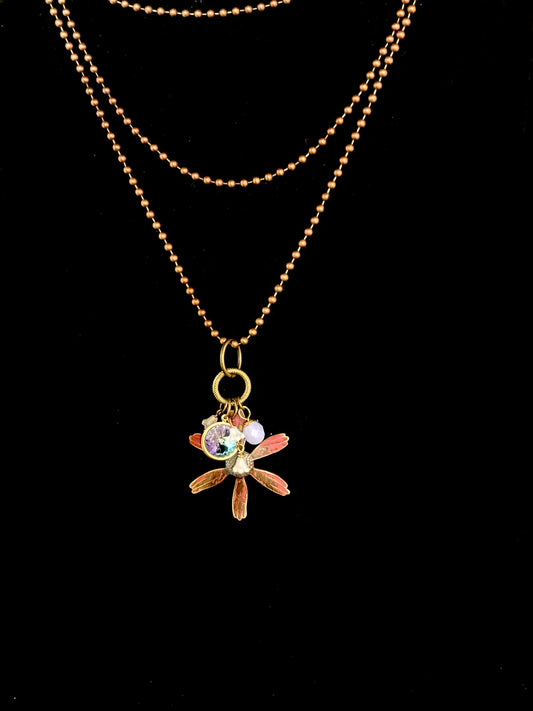 Flowers, Trinkets and Shiny Crystal Charm Necklace