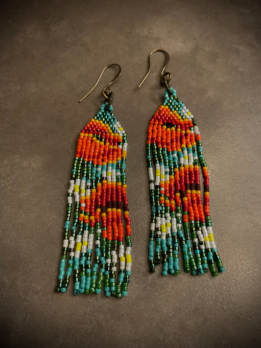 You're Getting Sleepy - Poppies!  Seed Beaded Fringe Earrings